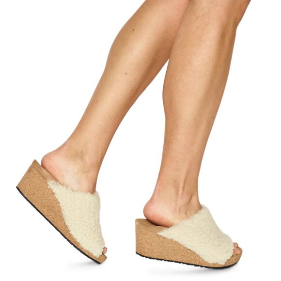 Papillio by Birkenstock Namica Teddy Eggshell Shearling Mules Slides NEW - Picture 1 of 14